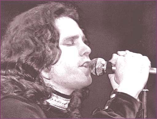 Jim Morrison at the mic close-up